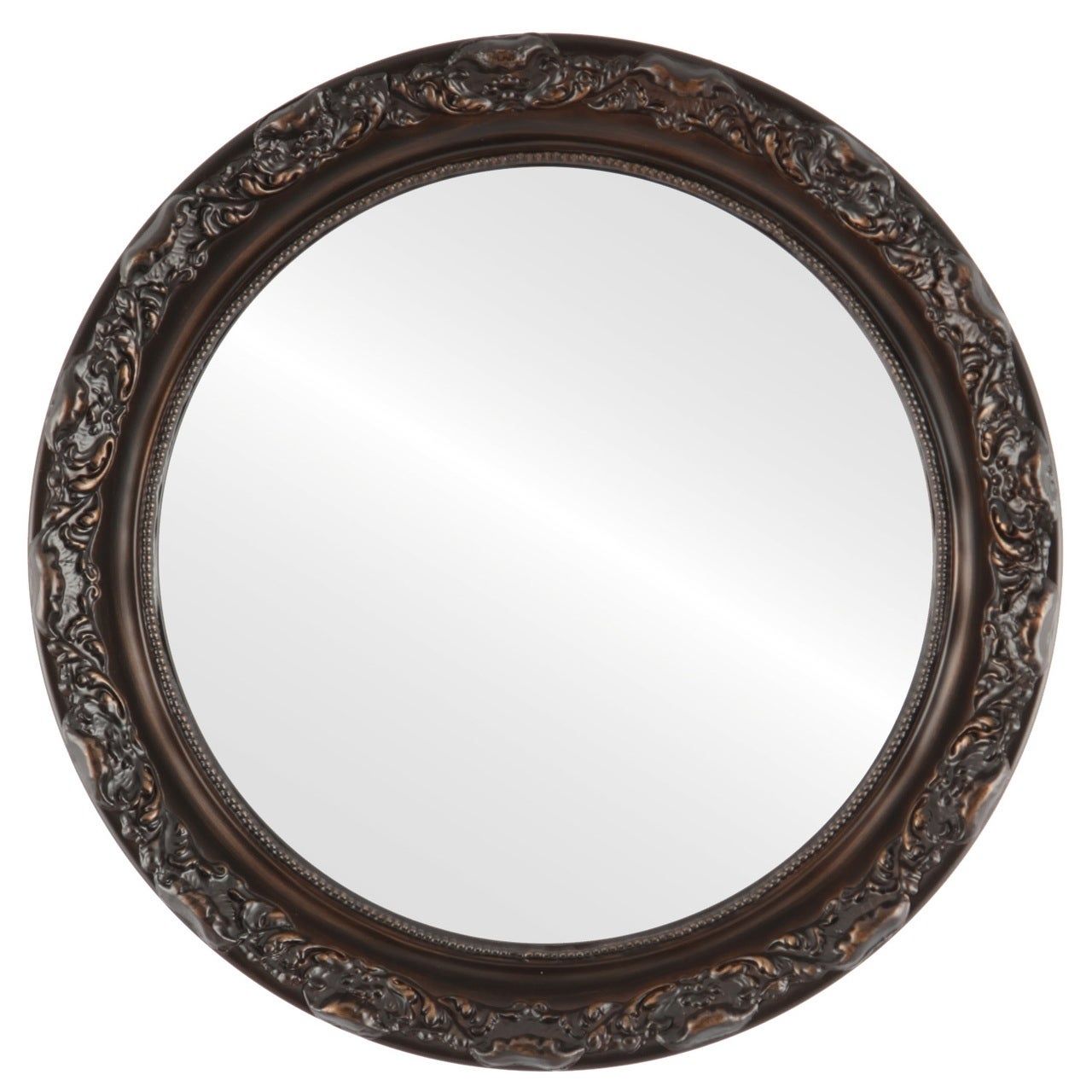 Rome Framed Round Mirror In Rubbed Bronze – Antique Bronze | Ebay Regarding Round Scalloped Wall Mirrors (Photo 9 of 15)