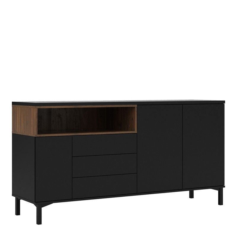 Roomers Sideboard 3 Drawers 3 Doors In Black And Walnut For Latest Cleveland Sideboard (Photo 4 of 20)