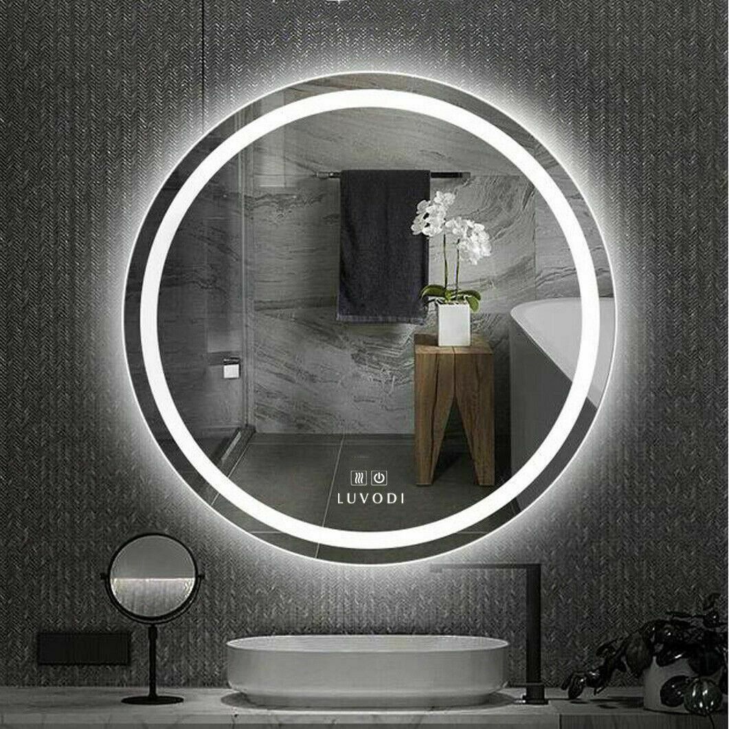 Round Bathroom Vanity Mirror Wall Antifog Mirror With Led Light Pertaining To Tunable Led Vanity Mirrors (Photo 9 of 15)