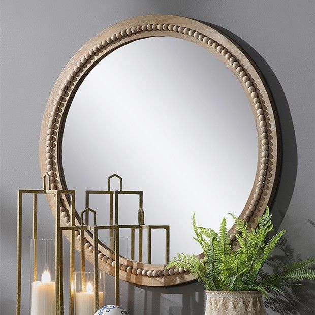 Round Beaded Wood Accent Mirror | Wood Accents, Accent Mirrors, Arched Intended For Matthias Round Accent Mirrors (View 11 of 15)