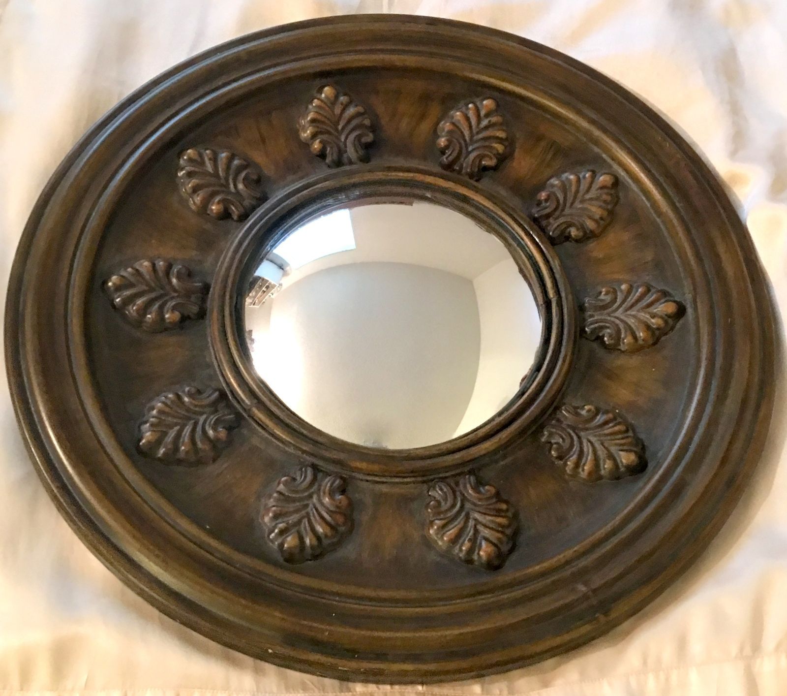 Round Convex Mirror Decorative Wall Mirror Tuscan Style Brown Metal Regarding Brown Leather Round Wall Mirrors (View 10 of 15)