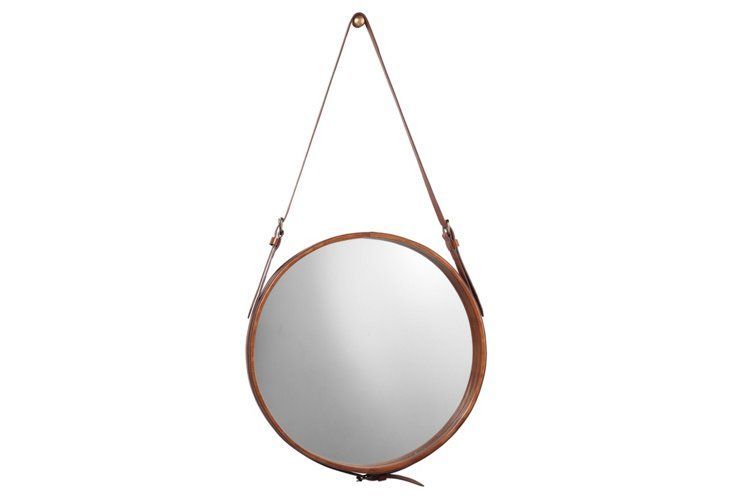 Round Leather Accent Mirror, Natural | Hanging Mirror, Mirror Wall Within Brown Leather Round Wall Mirrors (View 11 of 15)