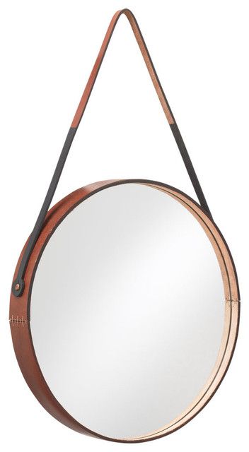 Round Leather Wrapped Mirror – Contemporary – Wall Mirrors – Throughout Black Leather Strap Wall Mirrors (Photo 10 of 15)