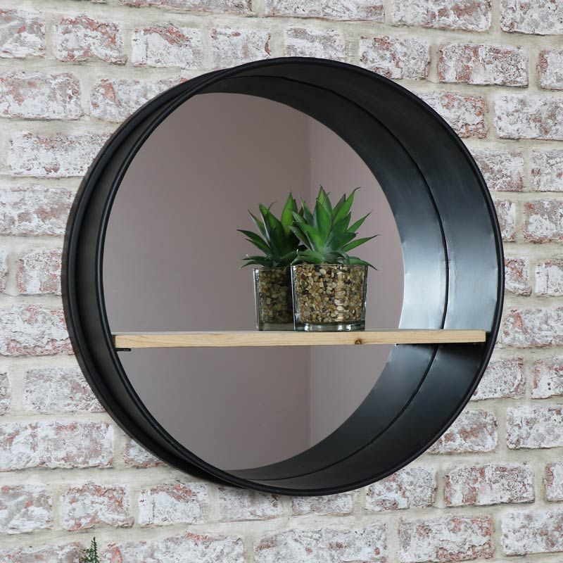 Round Metal Wall Mirror With Shelf | Windsor Browne – Windsor Browne With Brass Iron Framed Wall Mirrors (View 3 of 15)