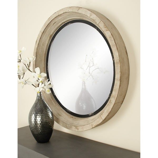 Round Wall Mirror – Antique White – Overstock – 10594771 Pertaining To Round Scalloped Wall Mirrors (Photo 5 of 15)