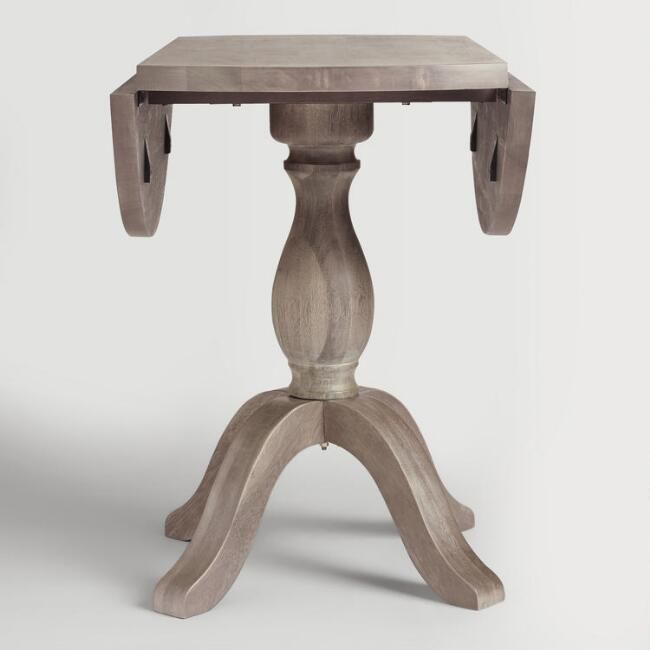 Round Weathered Gray Wood Jozy Drop Leaf Table – V4 | Drop Leaf Table Within Gray Drop Leaf Console Dining Tables (Photo 10 of 15)