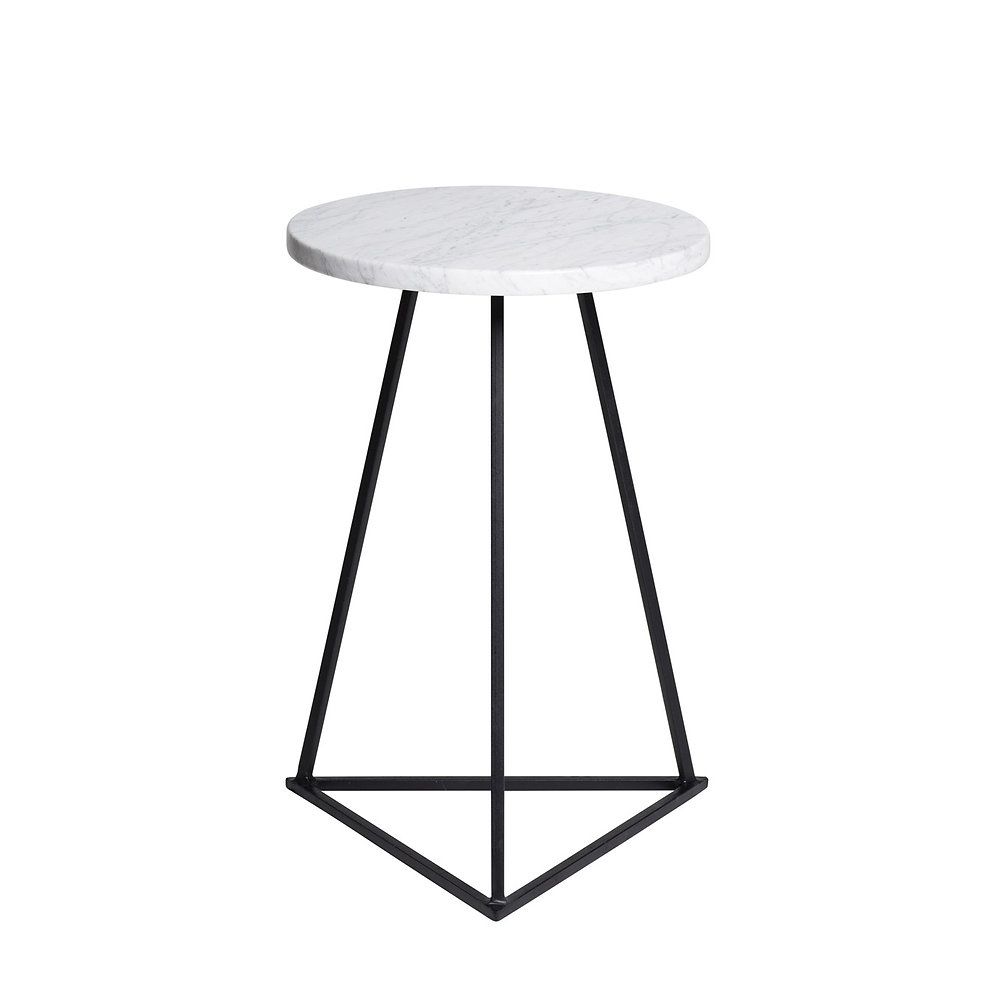 Round White Carrara Marble Side Table On Black Metal Triangle Legs With Marble And Black Metal Writing Tables (View 15 of 15)