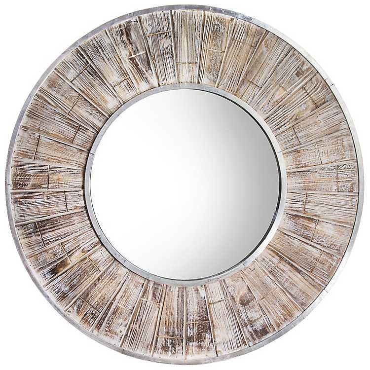 Round White Washed Wood Mirror | Kirklands | Wood Wall Mirror, Round Throughout Stitch White Round Wall Mirrors (View 2 of 15)