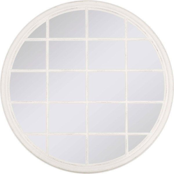 Round Windowpane Features A Whitewash Finish. | Window Grids, Mirror Within Grid Accent Mirrors (Photo 6 of 15)