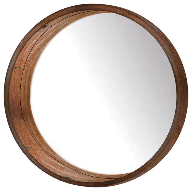 Round Wooden Wall Mirror – Rustic – Wall Mirrors  Ptm Images With Rustic Black Round Oversized Mirrors (Photo 10 of 15)