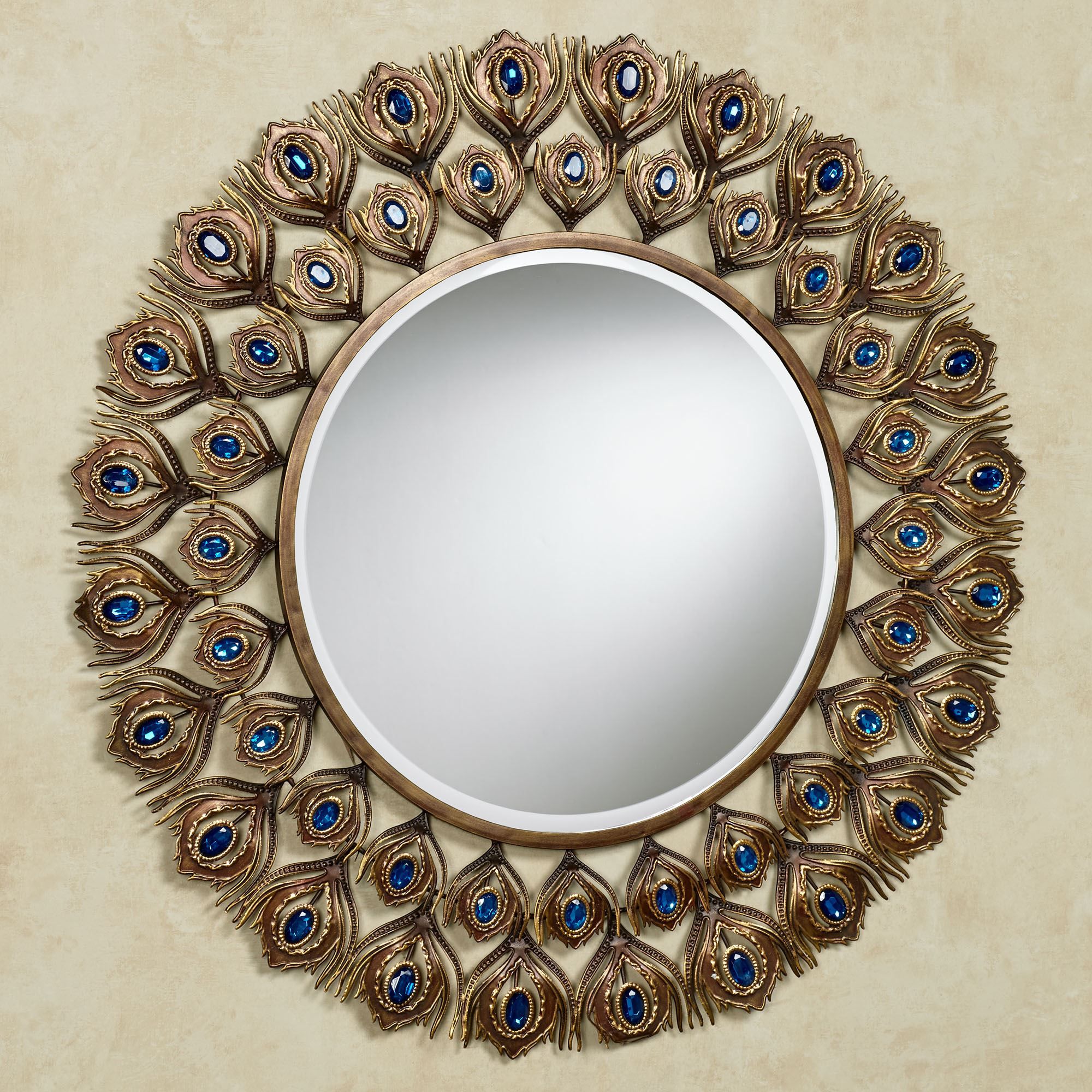 Royal Peacock Jeweled Round Wall Mirror Within Round Scalloped Wall Mirrors (Photo 1 of 15)