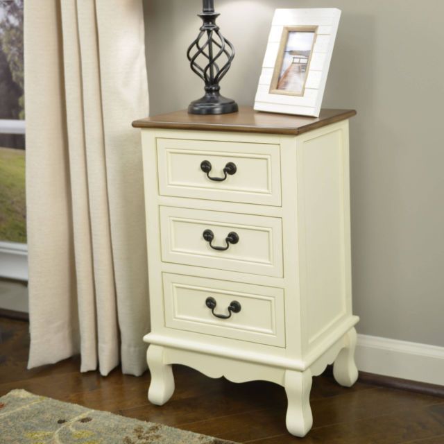 Rustic Antique White Honey Accent Side Table 3 Drawer Storage Chest Within Matte White 3 Drawer Wood Desks (View 6 of 15)