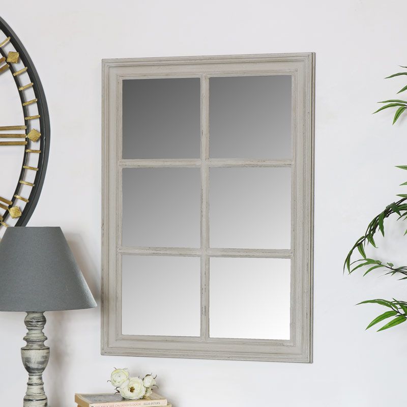 Rustic Grey Window Style Wall Mirror 49cm X 50cm – Windsor Browne With Window Cream Wood Wall Mirrors (View 7 of 15)