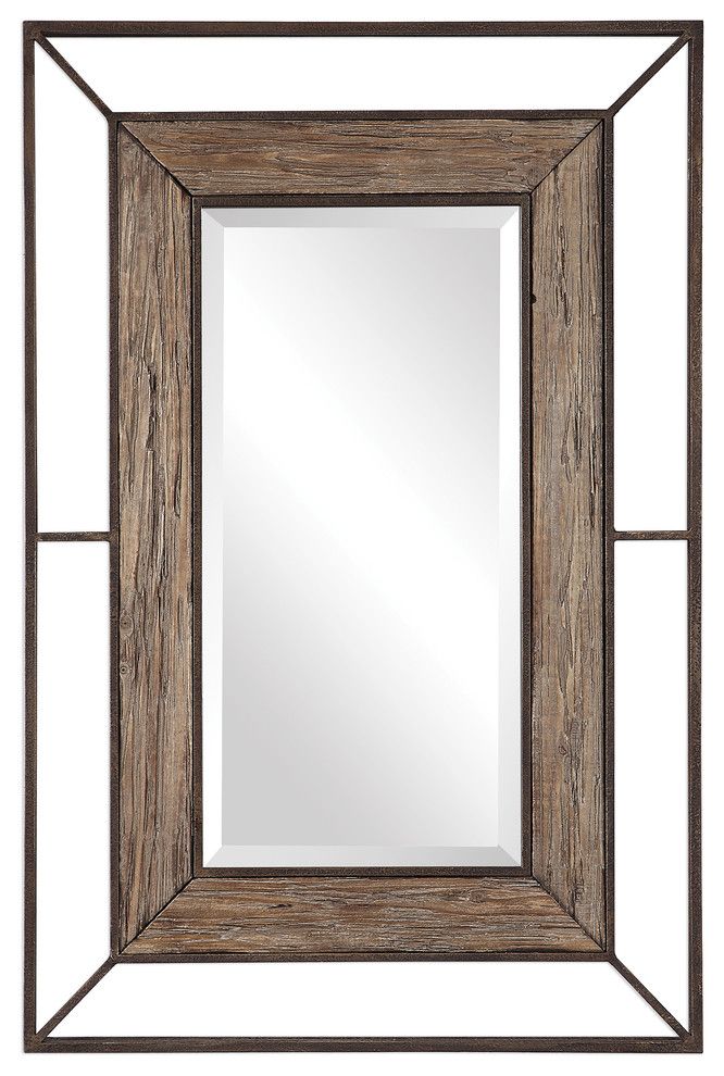 Rustic Open Bronze Wood Large 47" Wall Mirror | Classic Contemporary Within Window Cream Wood Wall Mirrors (View 12 of 15)