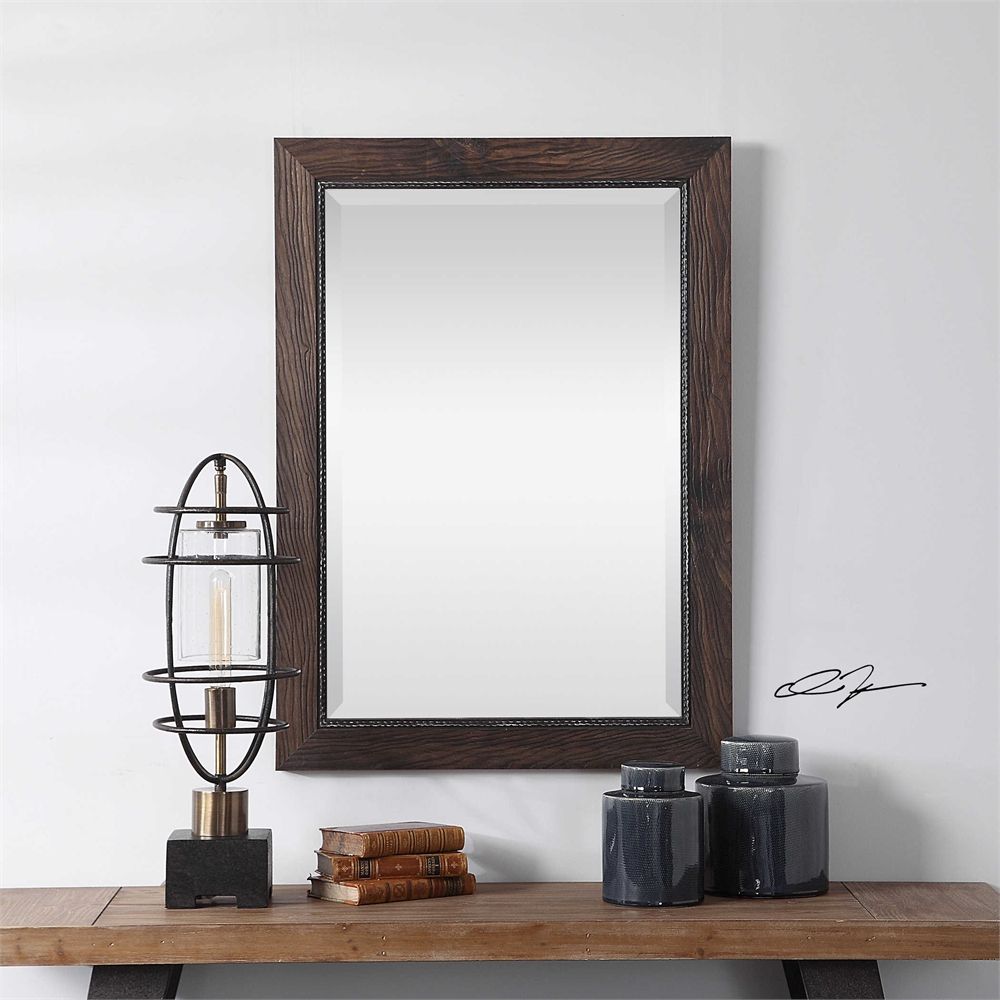 Rustic Rectangular Wood Beveled Wall Mirror Dark Walnut Brown Modern Intended For Gingerich Resin Modern & Contemporary Accent Mirrors (View 3 of 15)