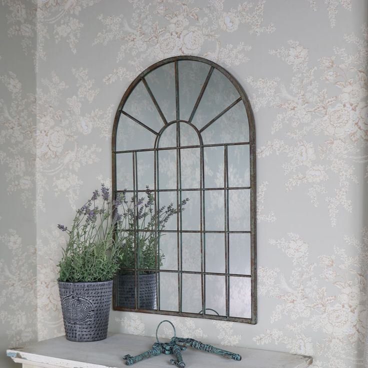 Rustic Wall Mounted Metal Window Mirror 49cm X 77.5cm | Arched Window With Regard To Phineas Wall Mirrors (Photo 5 of 5)