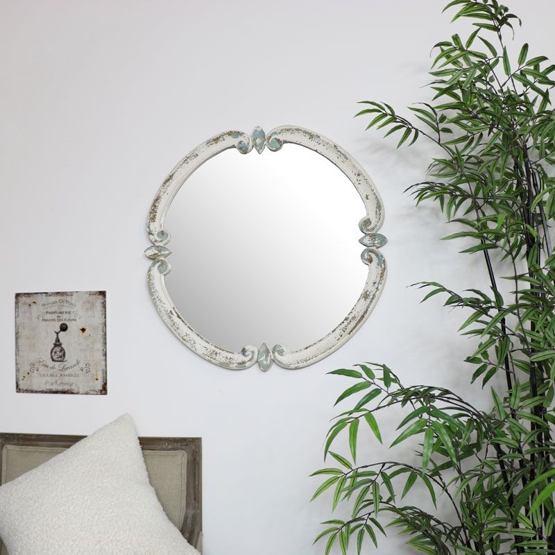 Rustic White Wall Mirror 68cm X 68cm For Stitch White Round Wall Mirrors (View 6 of 15)
