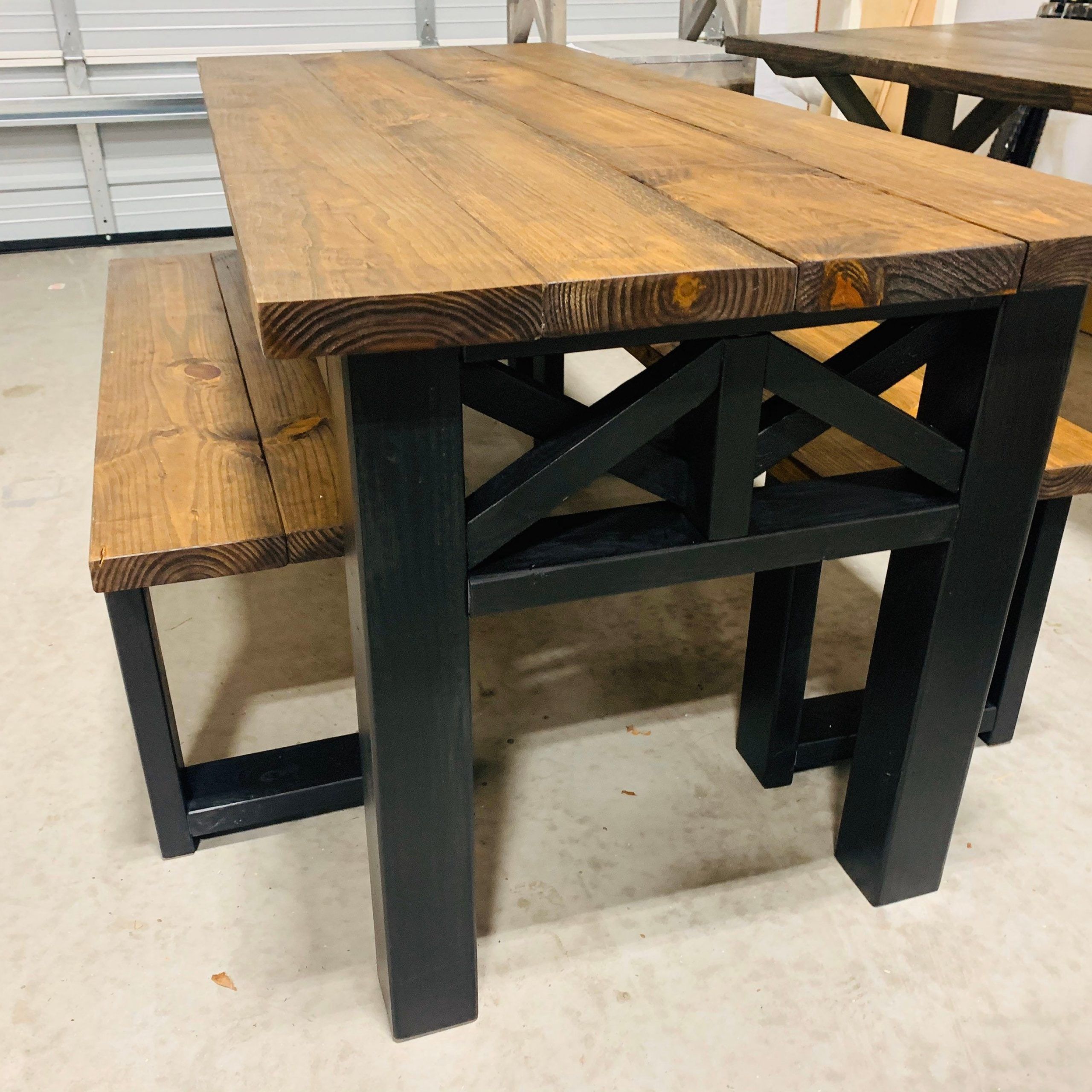 Rustic Wooden Farmhouse Table Set With Provincial Brown Top And True Within Wood And Dark Bronze Criss Cross Desks (View 12 of 15)