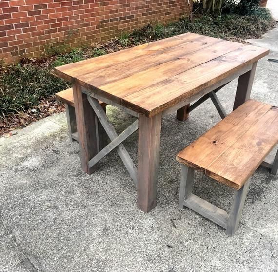 Rustic Wooden Small Farmhouse Table Set With Provincial Brown Top And Intended For Wood And Dark Bronze Criss Cross Desks (View 7 of 15)