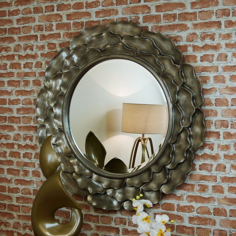 Rv Astley Edlyn Antiqued Glossy Large Round Wall Hanging Mirror Unique With Glossy Blue Wall Mirrors (View 1 of 15)