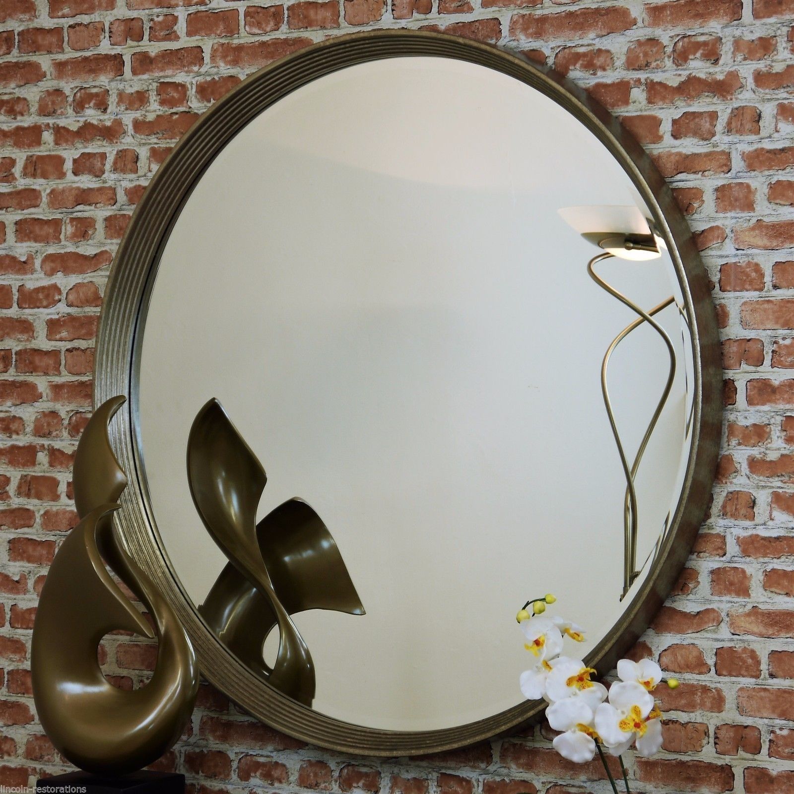 Rv Astley Foyle Round Distressed Gold Leaf Large Wall Hanging Mirror In Silver Leaf Round Wall Mirrors (View 12 of 15)