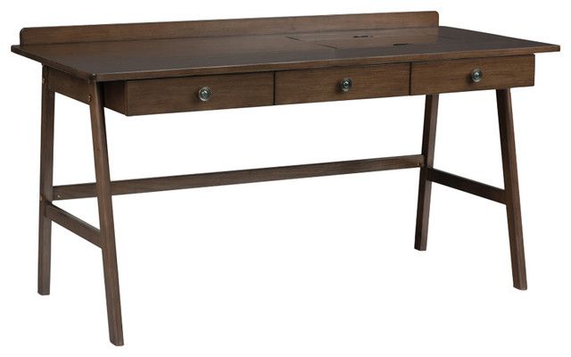 Rylie Solid Wood Desk, Natural Aged Brown – Transitional – Desks And With Natural Brown Wood 3 Drawer Desks (Photo 9 of 15)