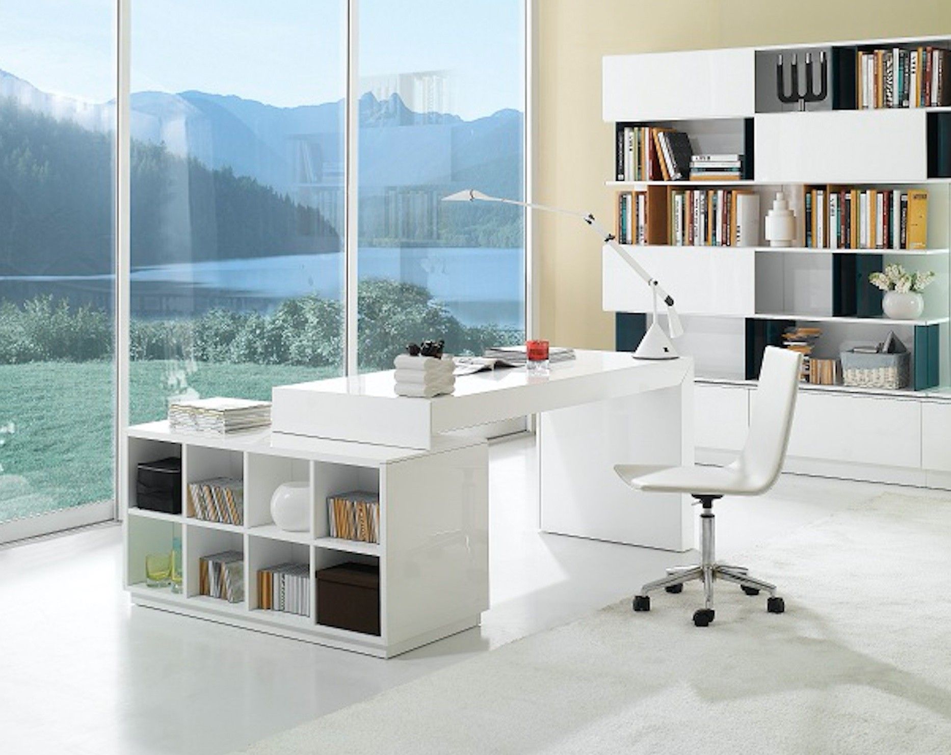 S005 Modern Office Desk White High Gloss Available For Purchase At Nova With Glossy White And Chrome Modern Desks (Photo 2 of 15)