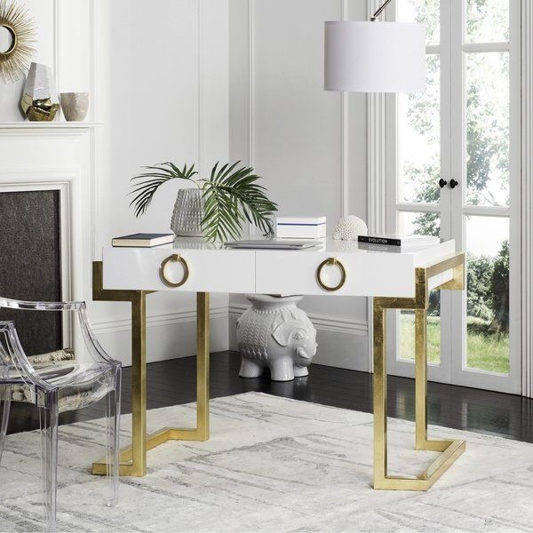 Safavieh Couture High Line Collection Maia 2 Drawer White/ Gold Leaf Throughout Pink Lacquer 2 Drawer Desks (View 10 of 15)