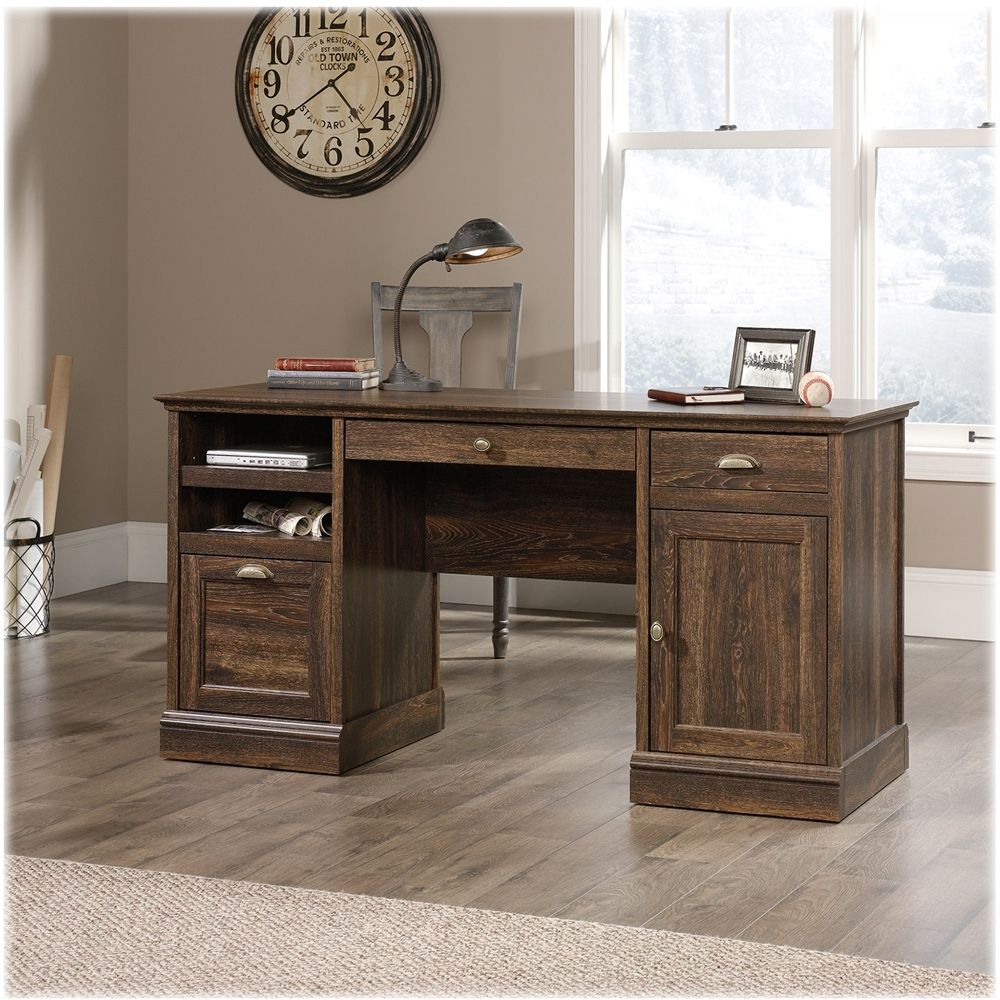 Sauder Barrister Lane Collection Pedestal Desk Iron Oak 422706 – Best Buy Regarding Iron Executive Desks (View 1 of 15)