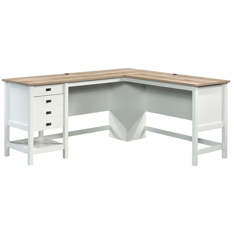 Sauder Cottage Road Engineered Wood L Shaped Home Office Desk In Soft Within White Glass And Natural Wood Office Desks (View 5 of 15)