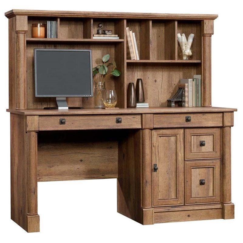 Sauder Palladia Contemporary Wood Computer Desk With Hutch In Vintage With Regard To Black Finish Modern Computer Desks (View 8 of 15)