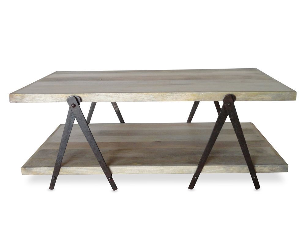 Sc 1 Coffee Table – Raw Iron Frame Distressed Wood Timber Top. Size Throughout Distressed Iron 4 Shelf Desks (Photo 3 of 15)