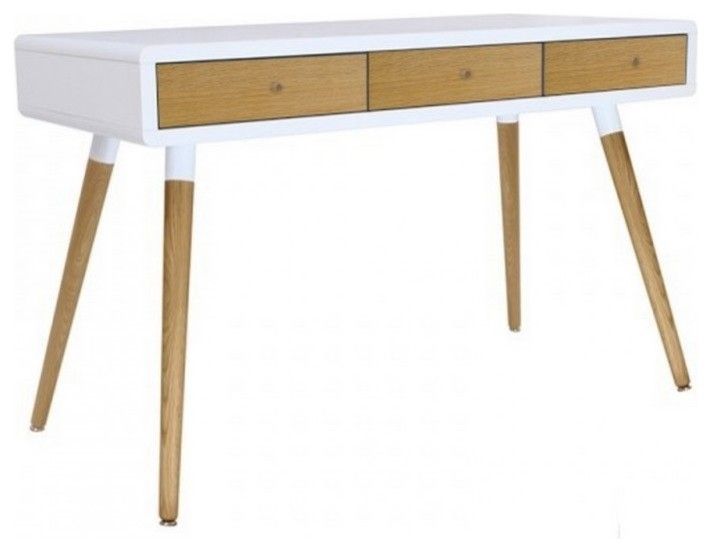 Scandinavian White And Oak 3 Drawer Writing Desk – Scandinavian – Desks In Dark Toasted Oak 3 Drawer Writing Desks (Photo 6 of 15)