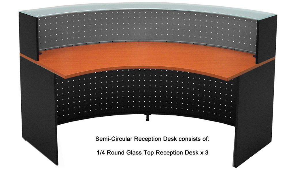 Semi Circular Glass Top Reception Desk With Large Frosted Glass Aluminum Desks (Photo 11 of 15)