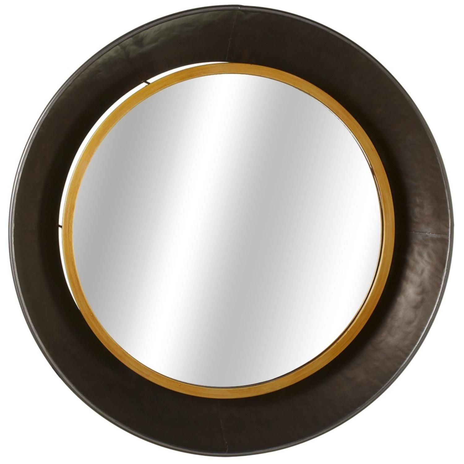 Set Of 2 Brown Decorative Gunmetal Bowl Round Wall Mirror With Gold In Brown Leather Round Wall Mirrors (Photo 7 of 15)
