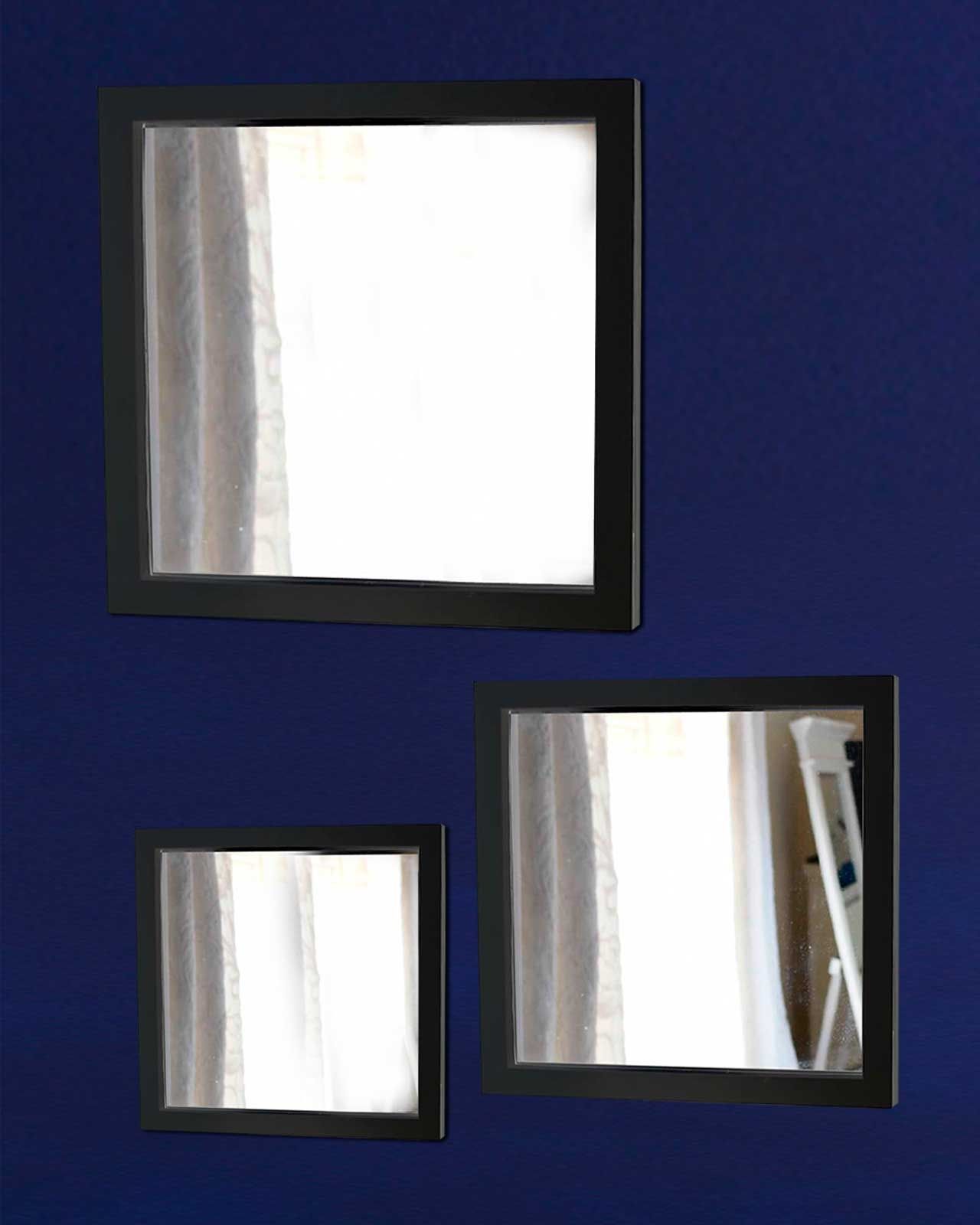 Set Of 3 Square Mirrors, Black | Ebay Within Black Square Wall Mirrors (View 6 of 15)