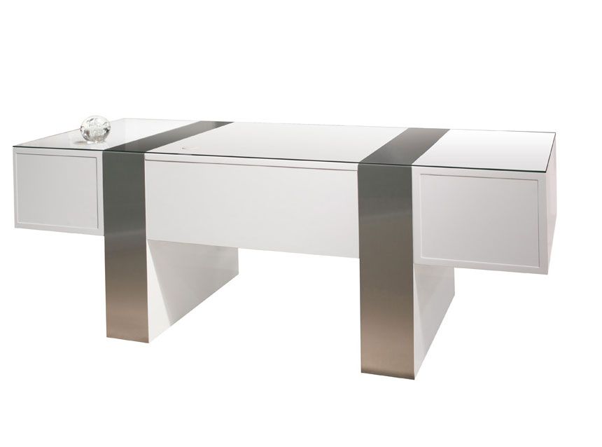 Sh01 White Lacquer Desk | Executive Inside White Lacquer And Brown Wood Desks (View 7 of 15)