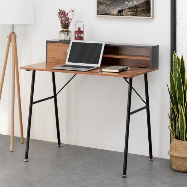 Shallow Wood Grain Writing Desk Fde20521 – The Home Depot Throughout Dark Sapphire Wood Writing Desks (View 6 of 15)