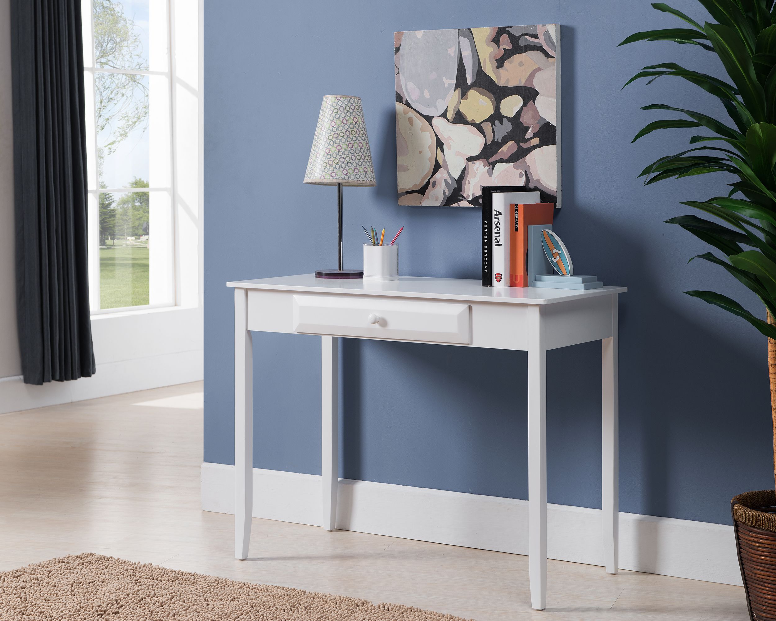 Sherman 1 Drawer White Writing Desk – 2kfurniture For White And Cement Writing Desks (View 12 of 15)