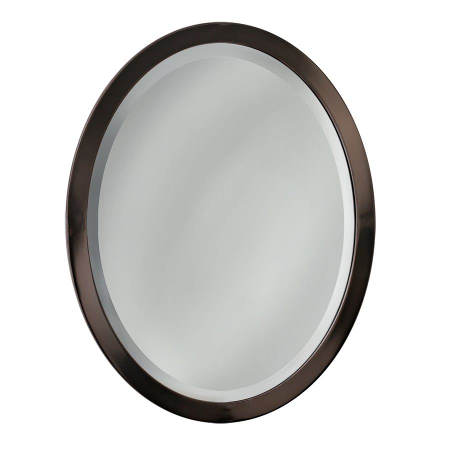 Shop Allen + Roth 23 In W X 29 In H Oil Rubbed Bronze Oval Bathroom Regarding Ceiling Hung Oiled Bronze Oval Mirrors (Photo 11 of 15)
