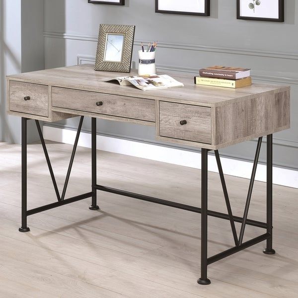 Shop Black Metal/ Grey Wood Home Office 3 Drawer Computer/ Writing Desk With Natural And Black Wood Writing Desks (View 10 of 15)