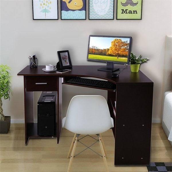 Shop Home Office Computer Table Corner Desk With Keyboard Tray Series 2 Pertaining To Corner Desks With Keyboard Shelf (Photo 11 of 15)