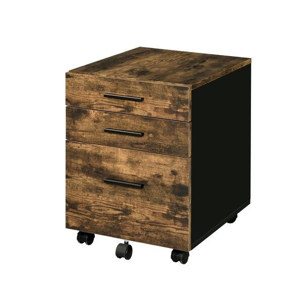 Shop Industrial 3 Drawer Wooden File Cabinet With Caster Support,brown Within Brown And Matte Black 3 Drawer Desks (Photo 5 of 15)
