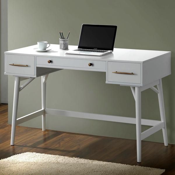 Shop Mid Century Modern Design White Home Office Writing/ Computer Desk For Modern Office Writing Desks (Photo 15 of 15)