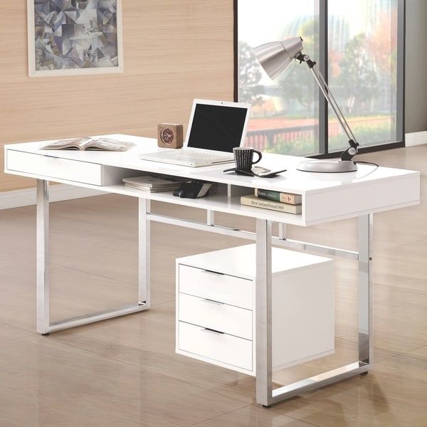 Shop Modern Design Home Office Glossy White And Chrome Computer Writing For White Wood Modern Writing Desks (View 12 of 15)