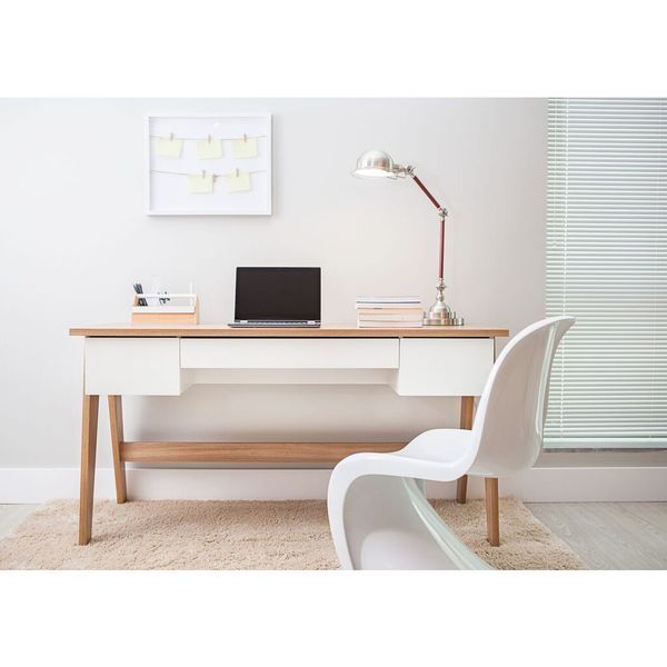 Shop Modern Office Desk With 3 Drawers – Hanover/off White – Free With Regard To Off White And Cinnamon Office Desks (View 10 of 15)