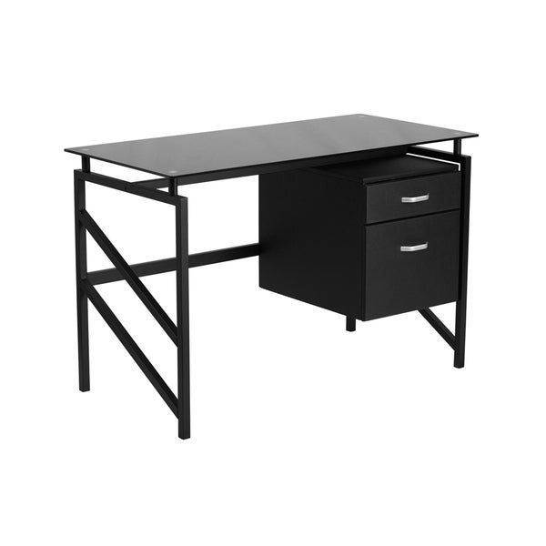 Shop Offex Black Metal And Glass Desk – Free Shipping Today – Overstock In Graphite 2 Drawer Compact Desks (View 14 of 15)