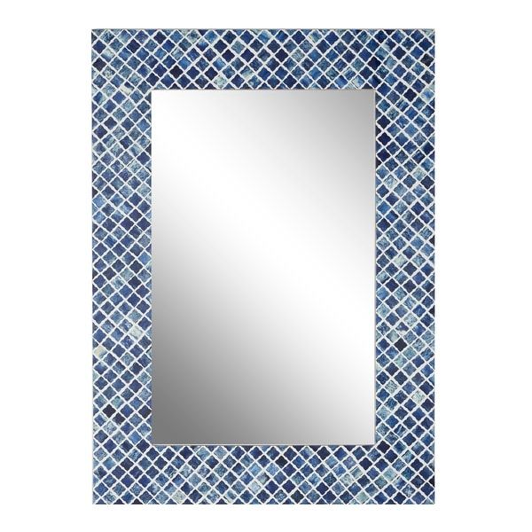 Shop Rectangular Wood And Bone Wall Mirror With Blue Shell Square For Shell Mosaic Wall Mirrors (View 14 of 15)