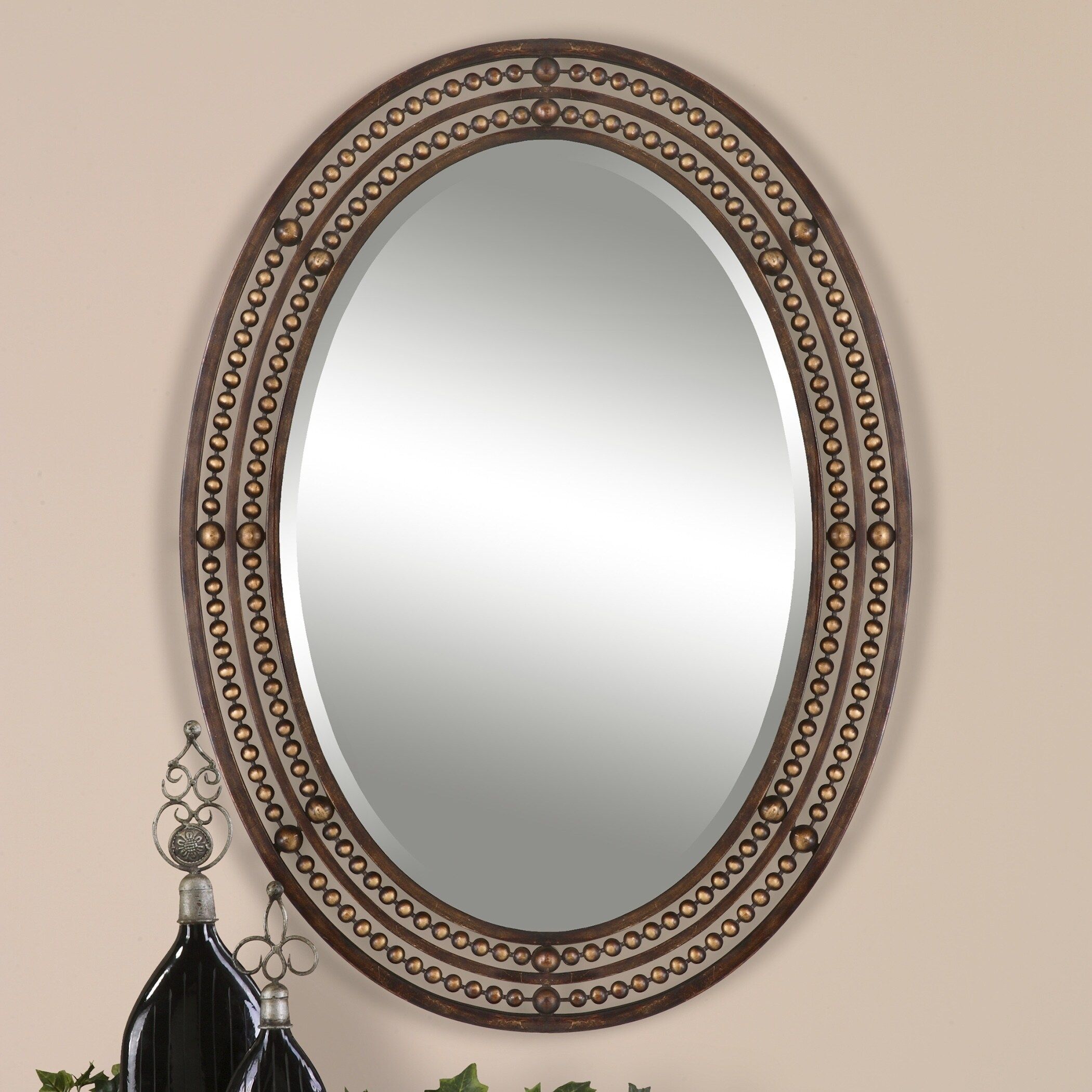 Shop Uttermost Matney Distressed Bronze Metal Oval Framed Mirror – Free With Distressed Bronze Wall Mirrors (View 1 of 15)