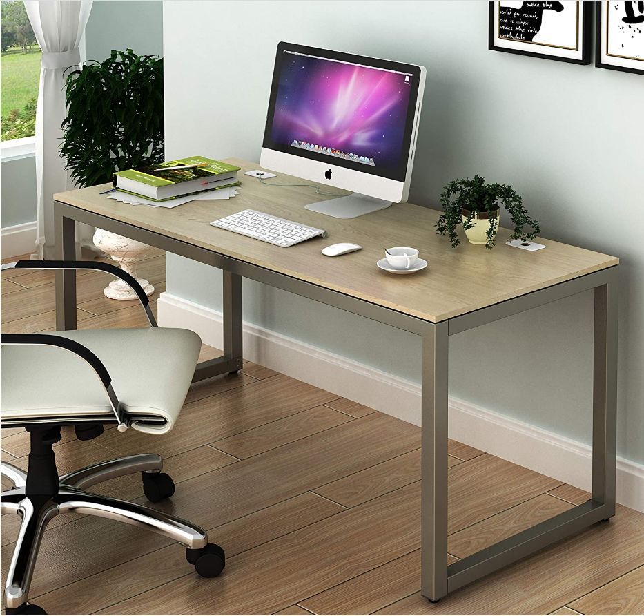 Shw Home Office 55 Inch Large Computer Desk | Shw Desks Shw Standing Regarding Black Glass And Dark Gray Wood Office Desks (Photo 6 of 15)